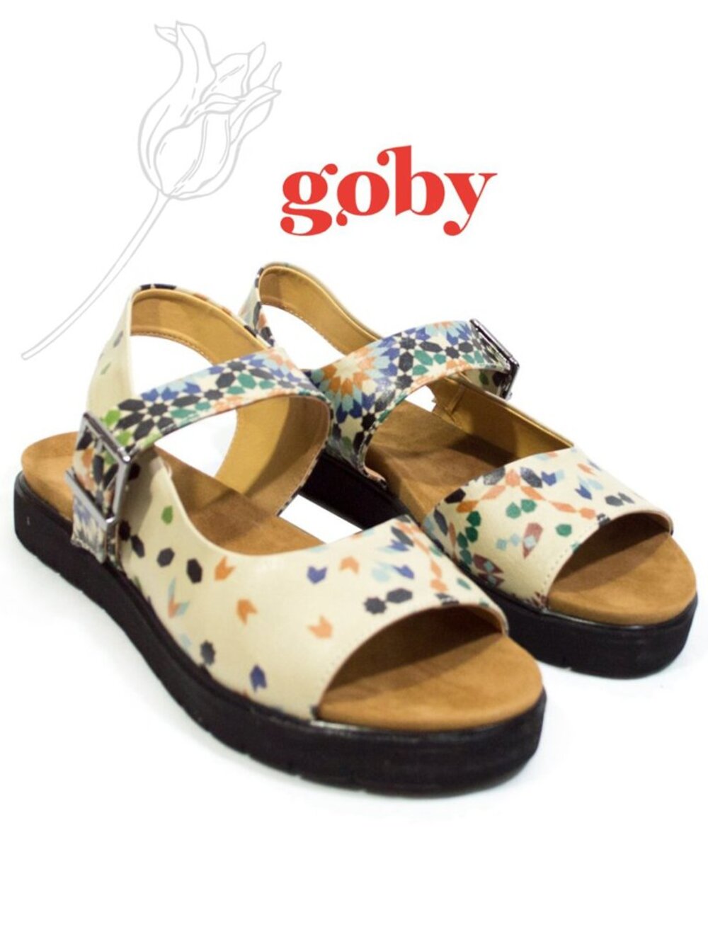 Goby Blue & Orange Geometric Slingback Sandal 38